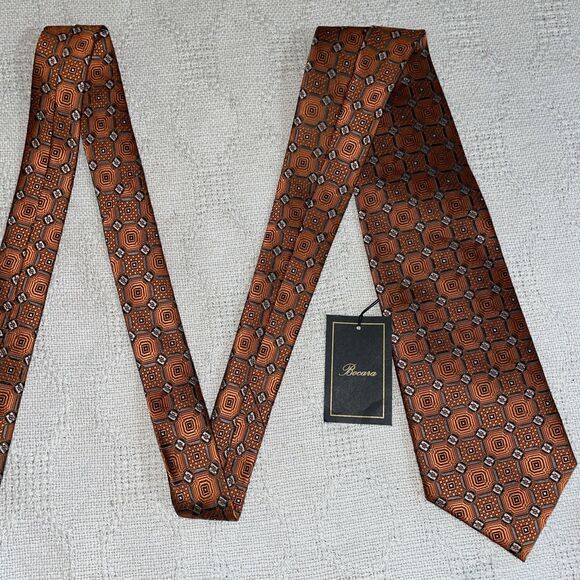 Bocara Men’s Dress Tie Size 57” 4” Orange Geometric Business Formal NWT - Picture 5 of 12